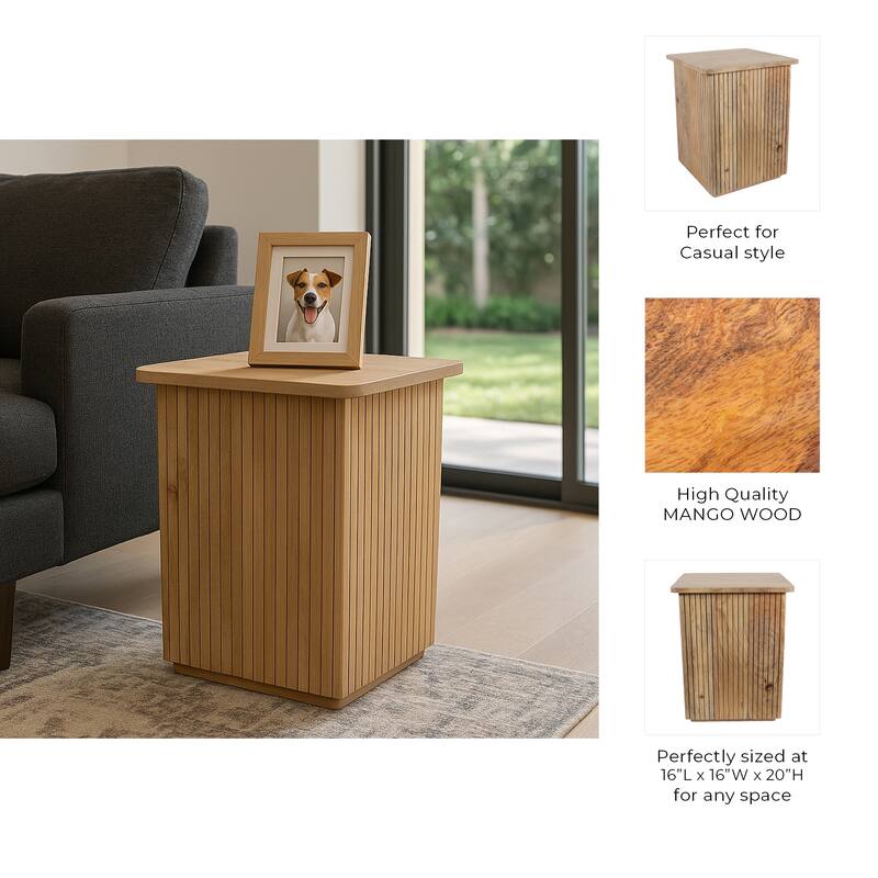 Mango Wood Slatted Panel Design Side Table - Brown, 20 in. - 20.0"
