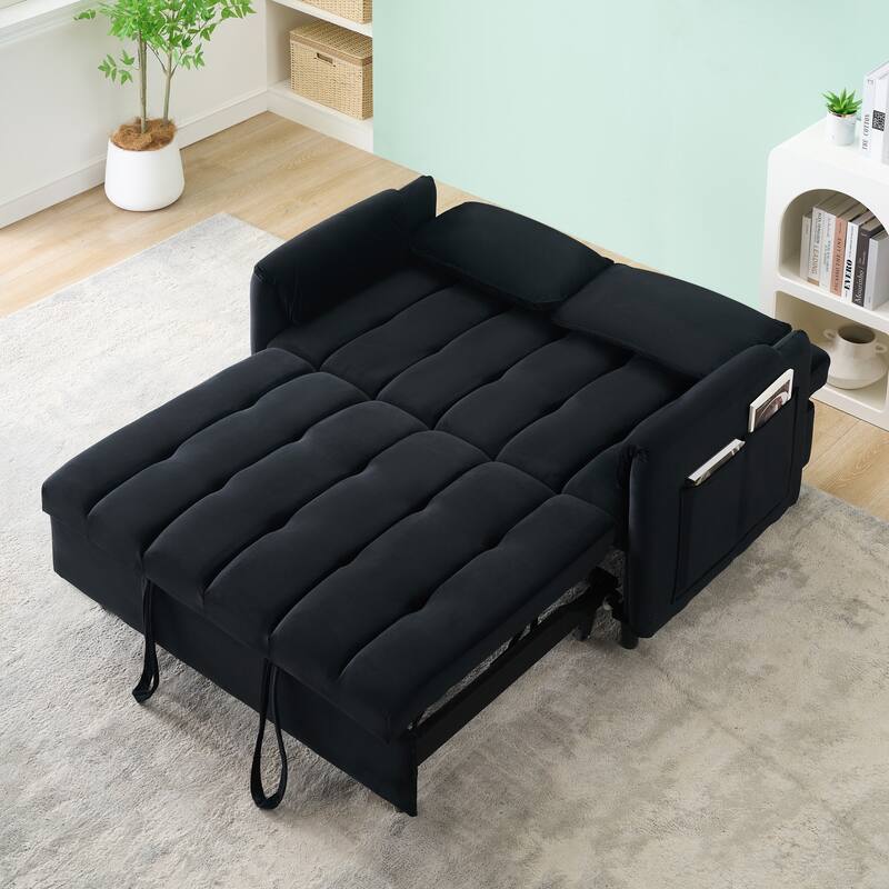 Modern Velvet Sofa, Sofa Pull-Out Bed, Small Love Seat Casual Sofa With Back, Pillow, Pockets, 3 In 1 Convertible Sleep Sofa Bed