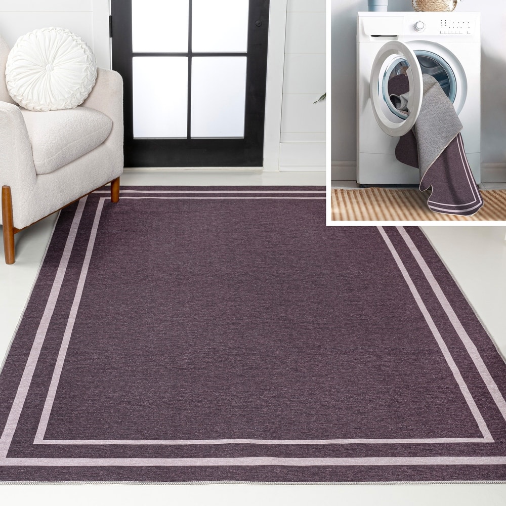 JONATHAN Y Ainsley Classic 2-Stripe Border Washable Area Rug