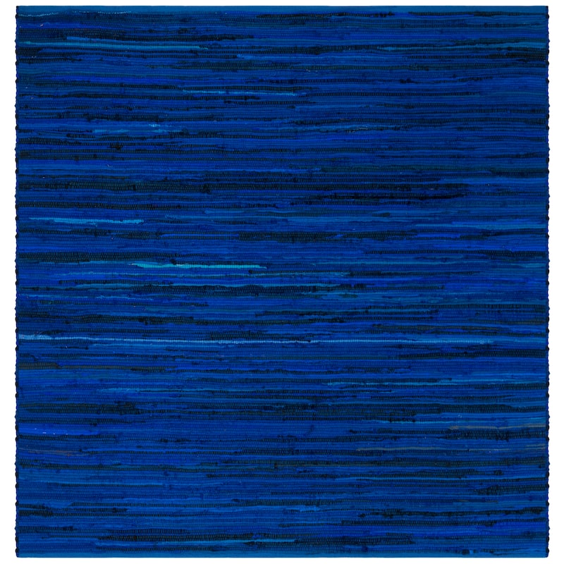 SAFAVIEH Handmade Rag Rug Sevim Casual Stripe Cotton Rug - 6' Square - Blue/Multi - Square