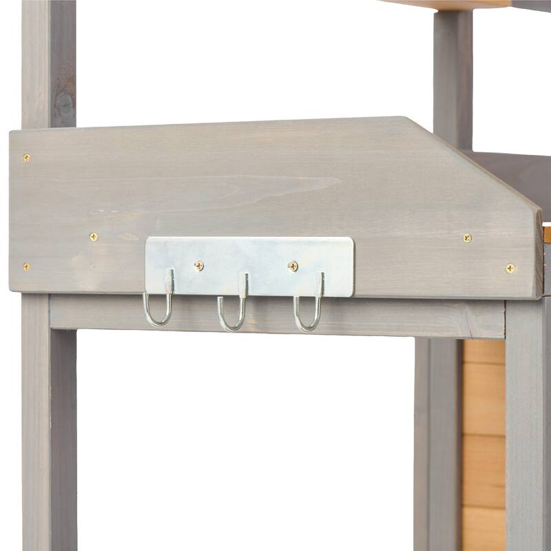 GDF Studio - Outdoor Solid Wood Potting Bench with Sink and Storage Garden Workstation