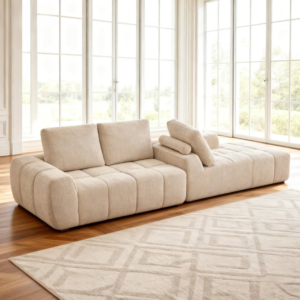 L-Shaped Sectional Sofa with Chaise Lounge, Oversized Chenille Upholstered Sofa, Compression Sofa with Removable Pillows