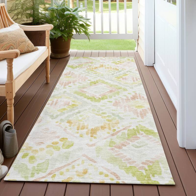 Machine Washable Indoor/ Outdoor Boho Brushstrokes Chantille Rug