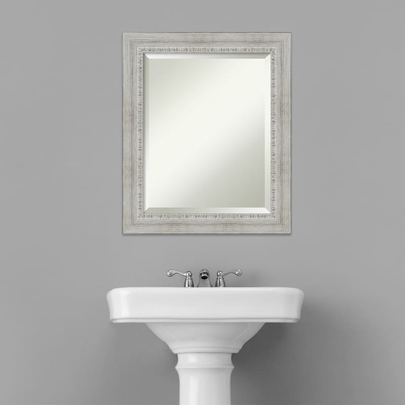 Beveled Wood Bathroom Wall Mirror - Rustic White Wash Frame