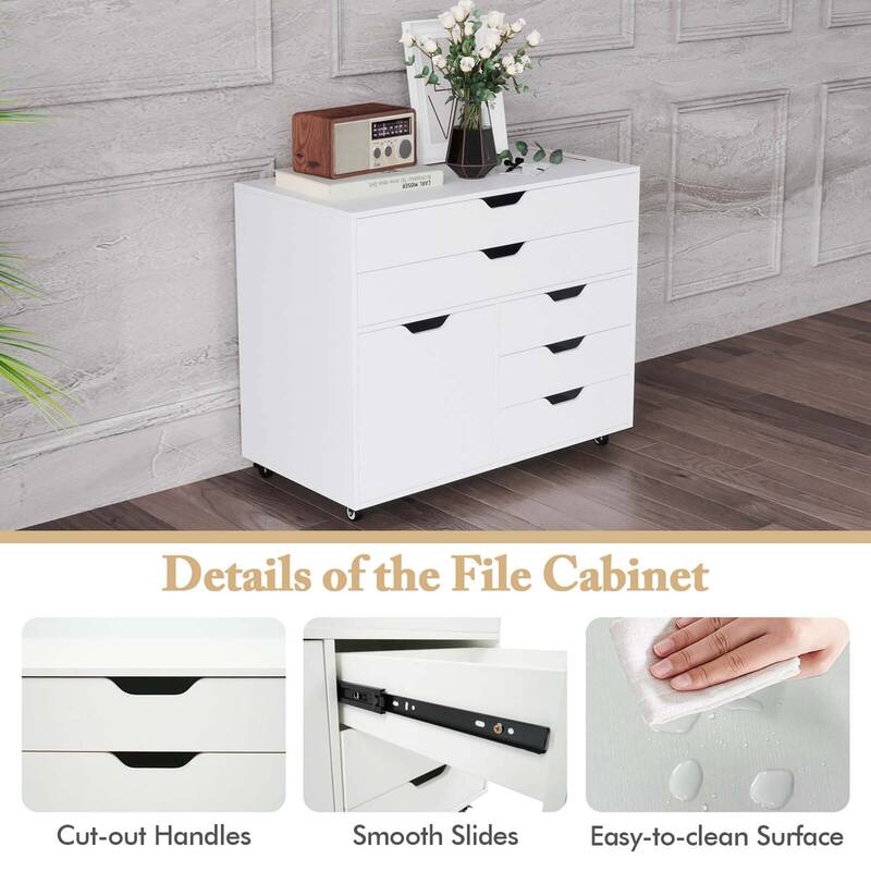 Costway 5-Drawer File Cabinet Mobile Chest of Drawers with Side - See Details