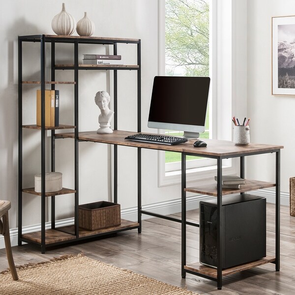Home Office Computer Desk with Multiple Storage Shelves Modern