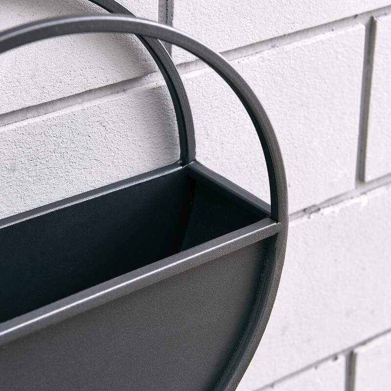 Round 2-Piece iron Wall Planter Set - Black