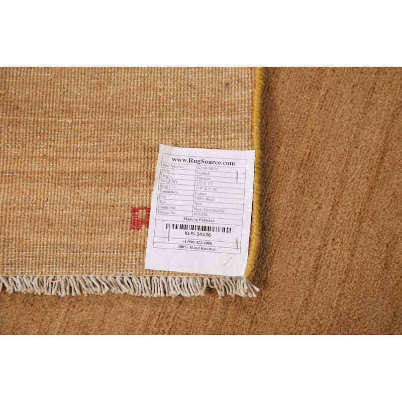 Gold Gabbeh Oriental Rug Handmade Wool Carpet - 3'10"x 5'9"
