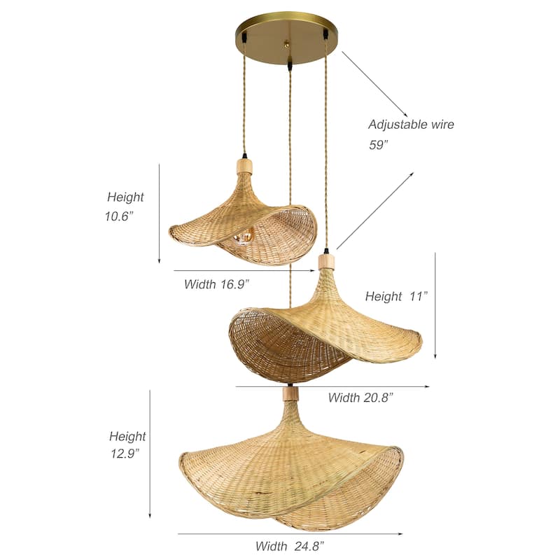 Three Lights Unique Rattan Pendant Light