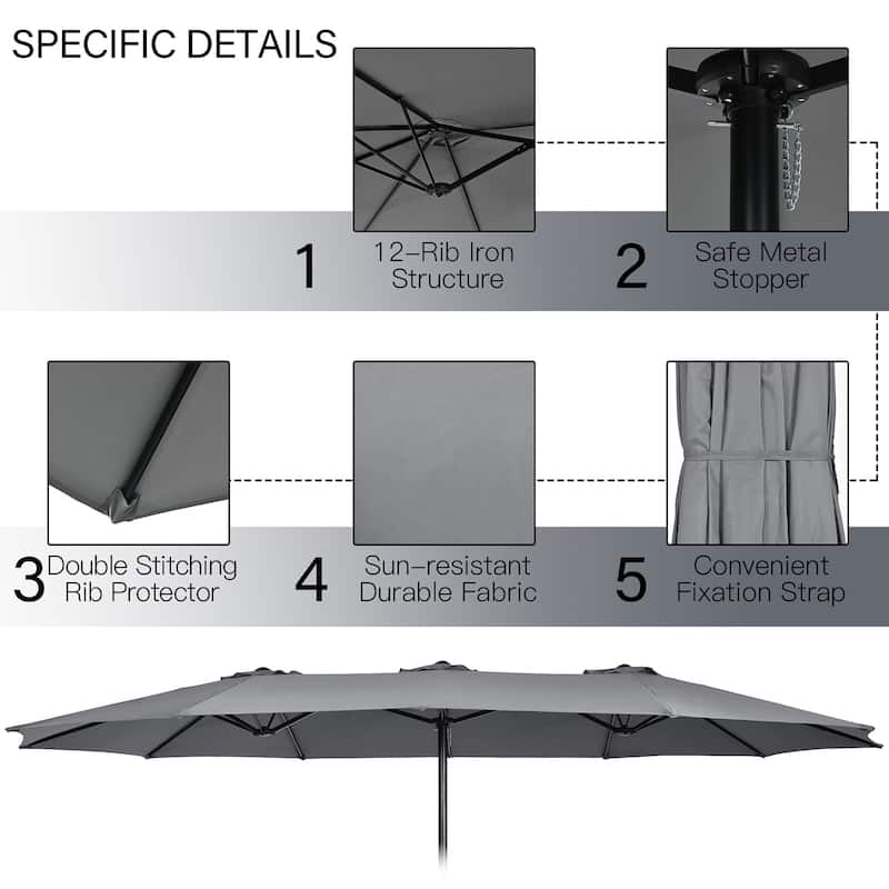 Costway 15FT Double-Sided Twin Patio Umbrella Outdoor Market W/ Crank