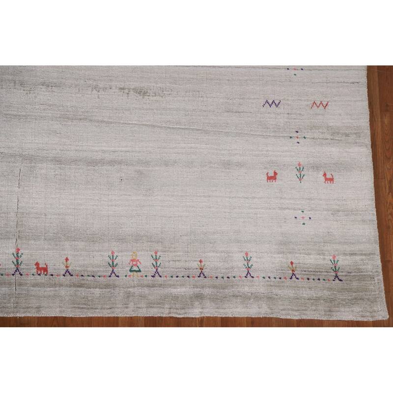 Tribal Beige Gabbeh Indian Area Rug Handmade Wool Carpet - 7'10"x 9'9"