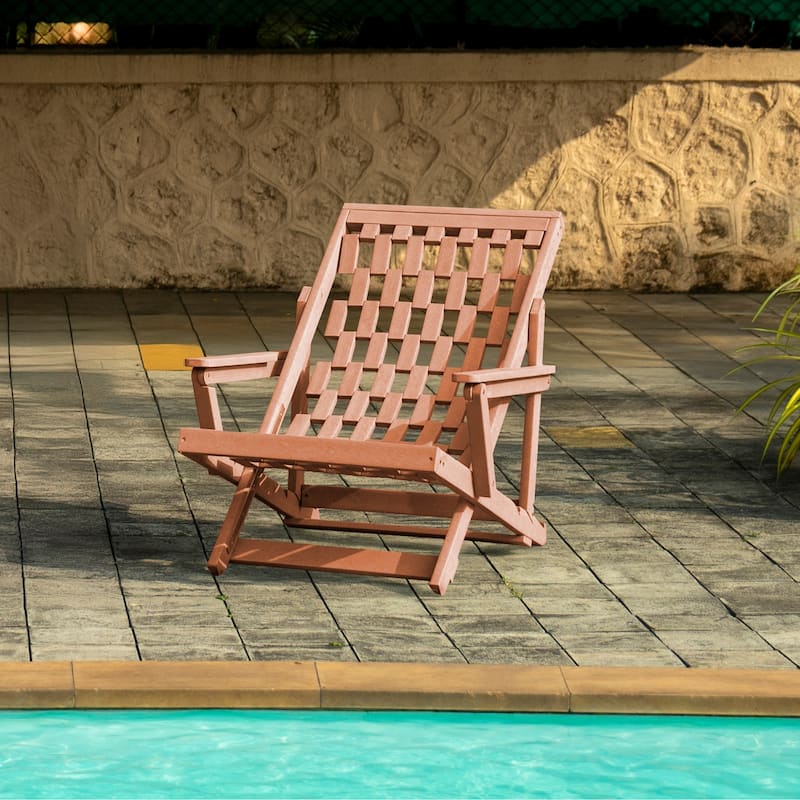 Aspen Fully Assembled All-Weather HDPE Outdoor Folding Lounge Chair with Removable Cushion - Teak