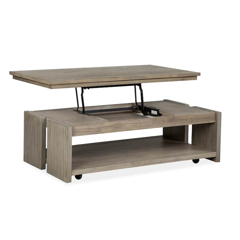Magnussen Home Conrad Stone Harbor Grey Rectangular Lift Top Storage Cocktail Table with Casters - 50''W x 28''D x 17''H
