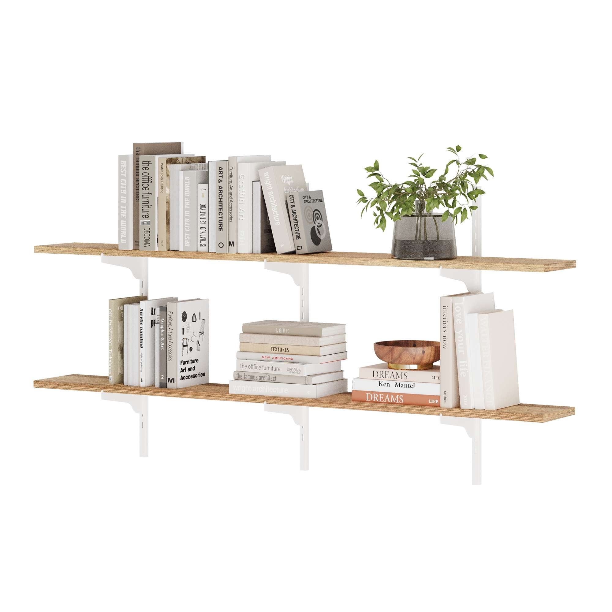 Wallniture Turin 48" x 6" Floating Adjustable Shelf, Hanging Shelf, Wood Shelf for Wall, Farmhouse & Boho, Multi Tier, Burnt