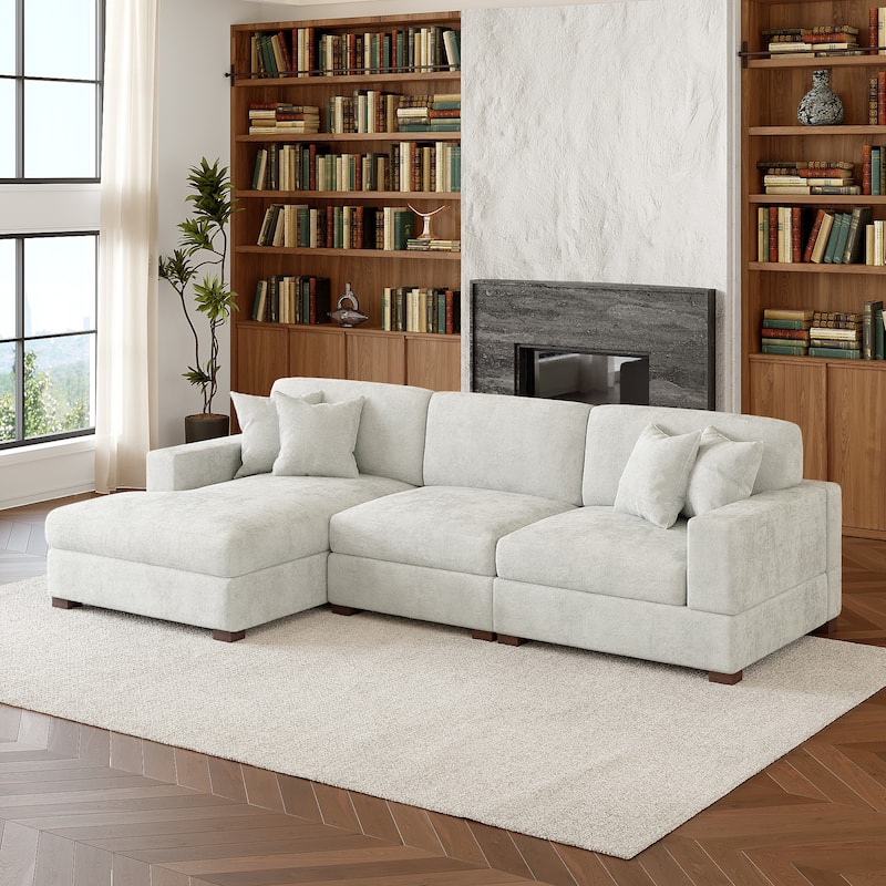 Modern Oversized Chenille Modular Sectional Sofa With Chaise - Off-White/3 Piece - Left Facing