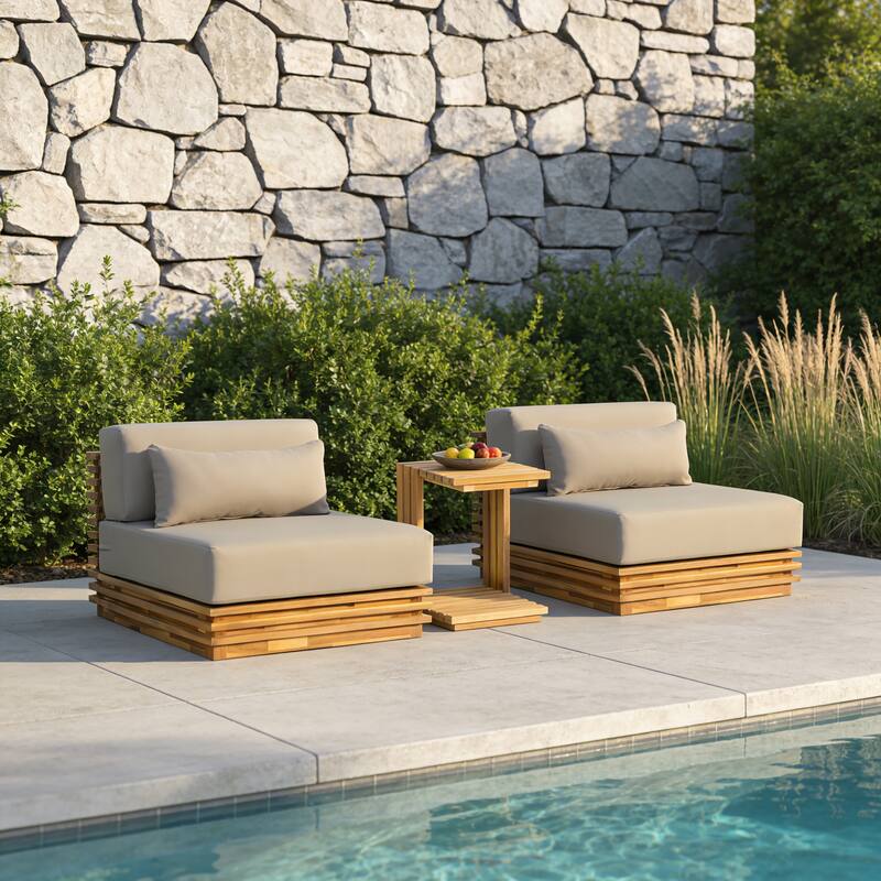 Christopher Knight Home - Solvane Outdoor Solid Wood Conversation Set with Cushions and Side Table - Brown,Natural+Grey
