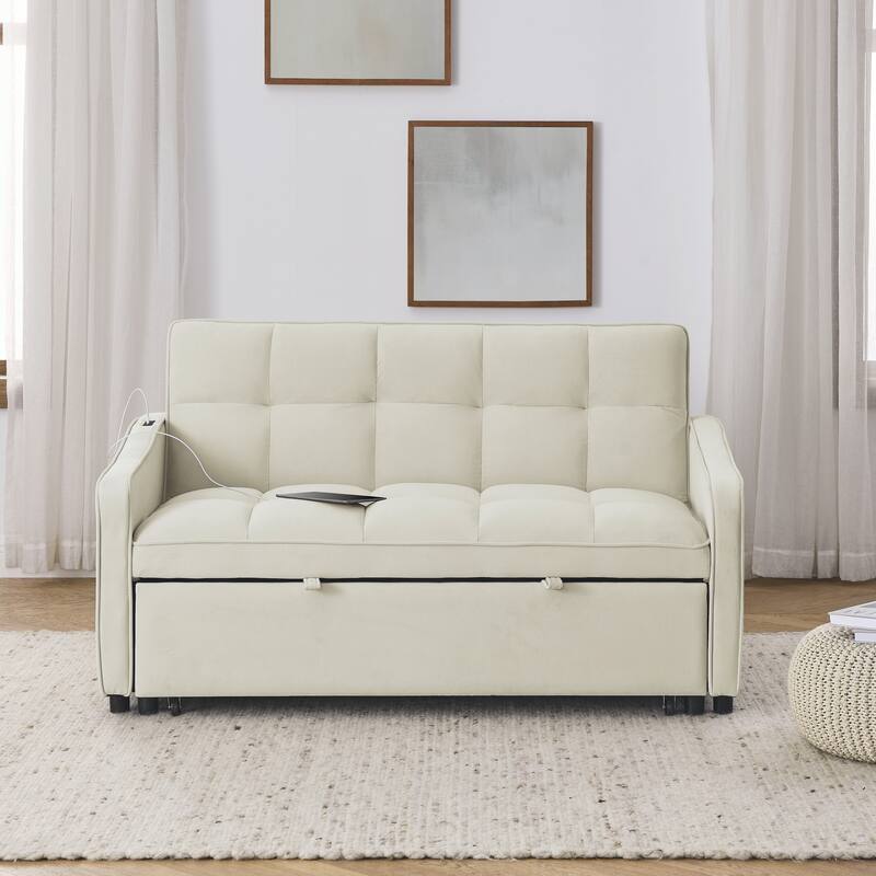 Loveseats Sofa Bed with Pull-out Bed,Adjsutable Back and Two Arm Pocket