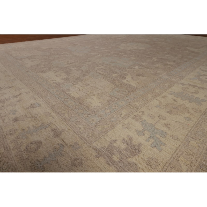 Vegetable Dye Oushak Turkish Large Area Rug Handmade Beige Wool Carpet - 9'9"x 13'6"