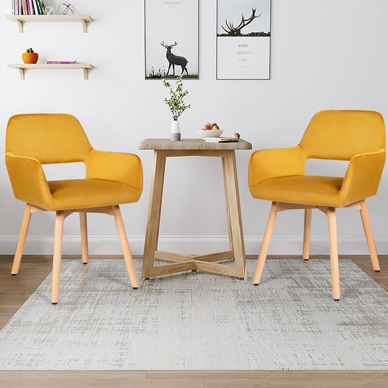 Set of 2 Velvet Arm Chairs Modern Leisure Accent Chair with Wood Legs