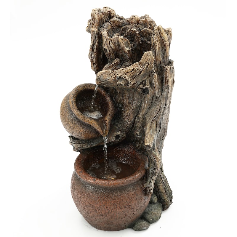 Brown Resin Tree Farmhouse Pots Outdoor Water Fountain with Lights