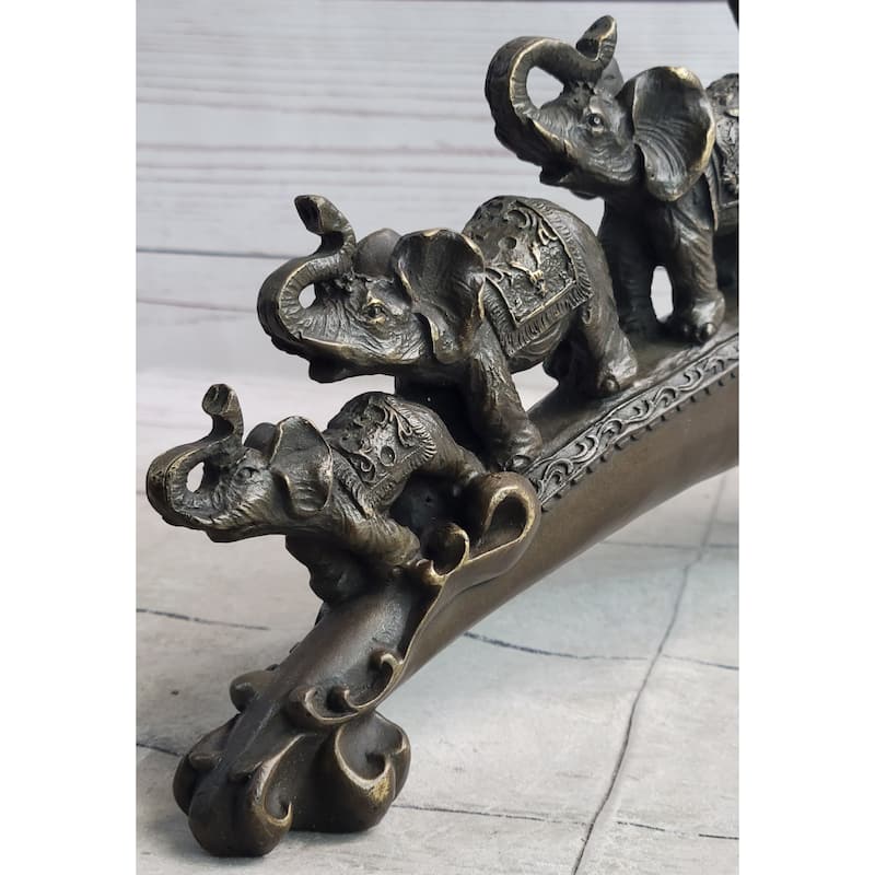 Pride Of Elephants On A Bridge Bronze Metal Statue Sculpture Figures Original Art