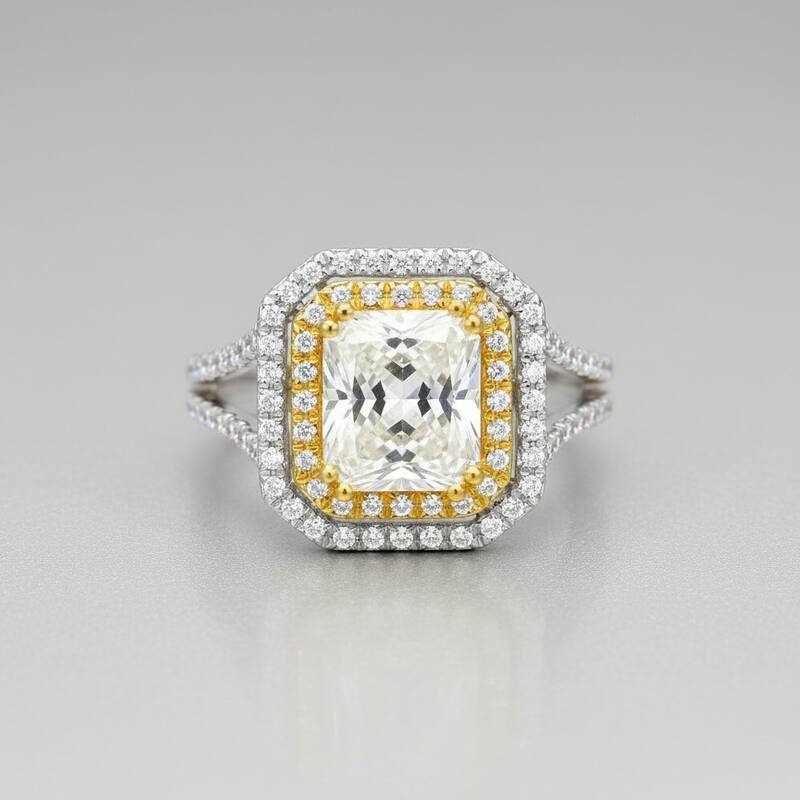 Auriya Unique 1 4/5ct TDW Square Princess-cut Halo Diamond Engagement Ring 14k Two-tone Gold Certified