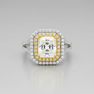 Auriya Unique 1 4/5ct TDW Square Princess-cut Halo Diamond Engagement Ring 14k Two-tone Gold Certified