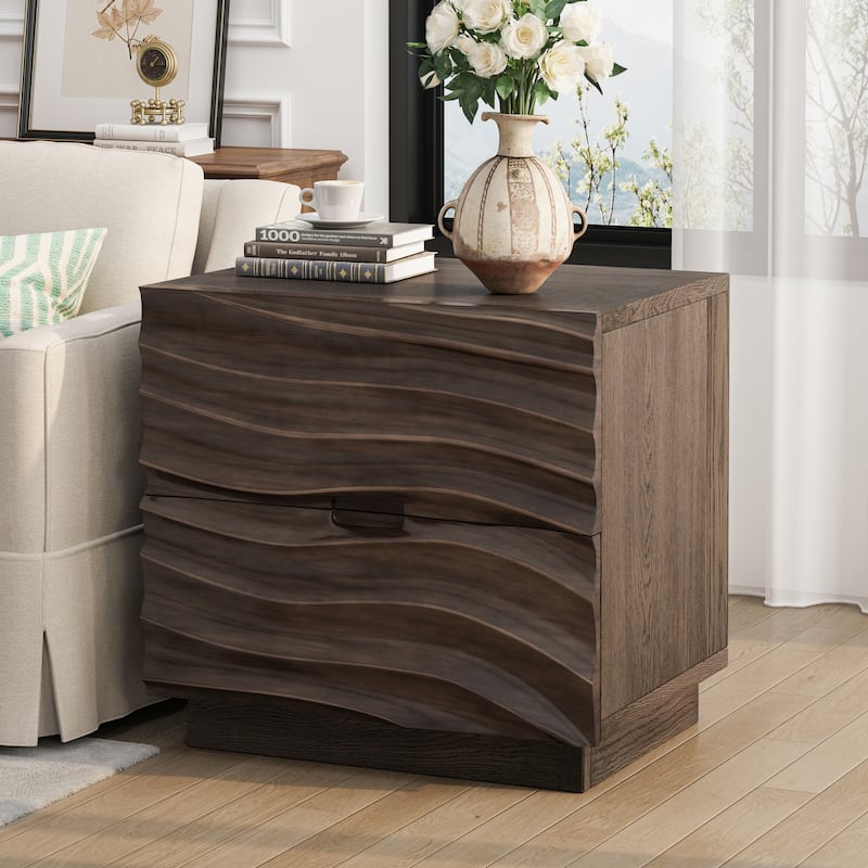 Mid-Century Modern Woodern Nightstand with Storage Drawers