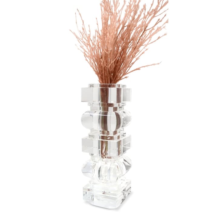 Block Design Crystal Vase, 10.25"H - Clear