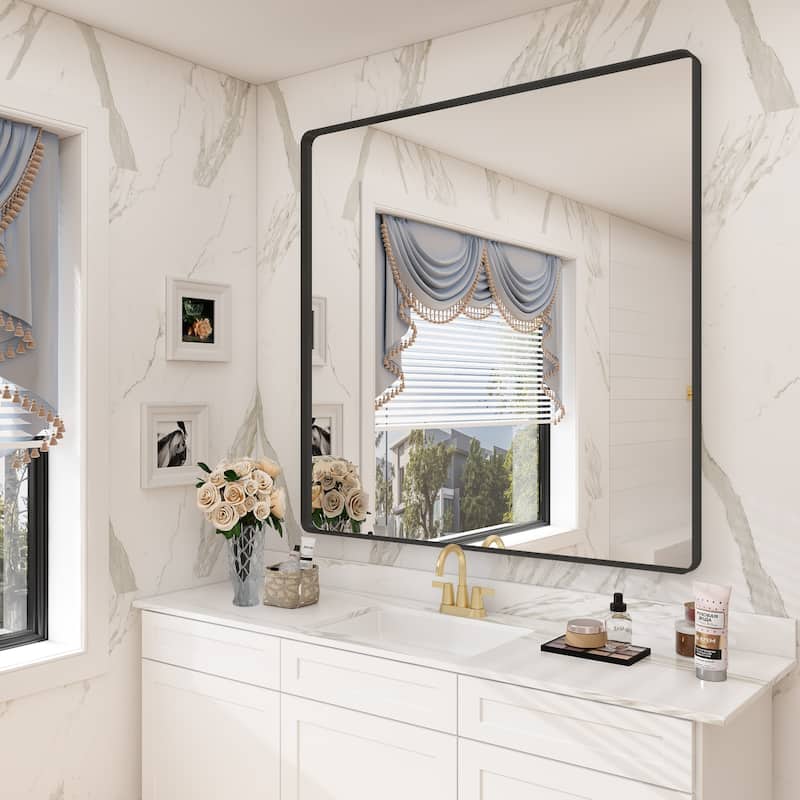 Bathroom Vanity Mirror with Aluminum Alloy Framed, Tempered Glass, Wall Mounted - 36x28