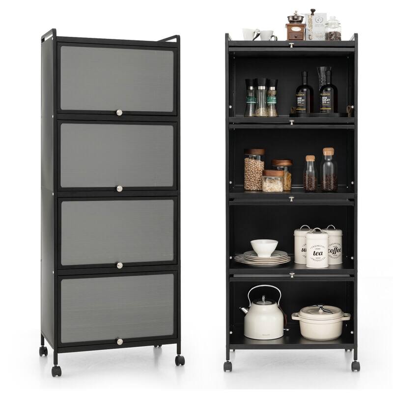 5-Tier Kitchen Baker's Rack with Flip-up PC Doors - 23.5" x 12.5" x 60.5" (L x W x H) - Black