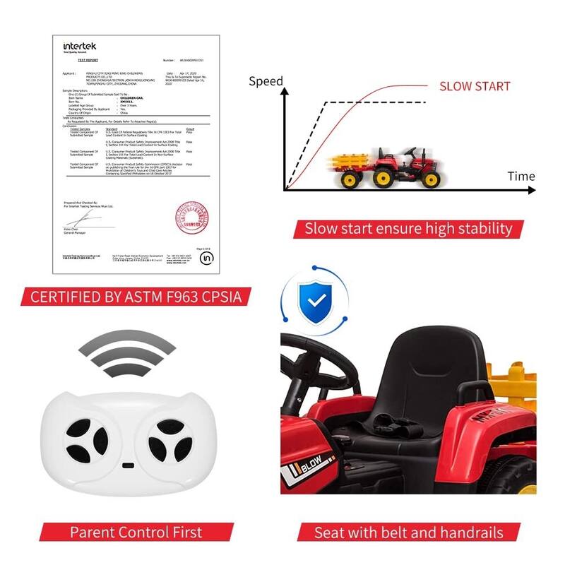 Kids Battery Powered Electric Tractor with Parent Remote Control & Trailer