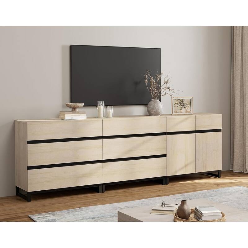 WAMPAT Modern TV Stand for TVs up to 100 inch, 3 in 1 TV Console with Adjustable Shelf and 6 Drawers for Living Room,Bedroom