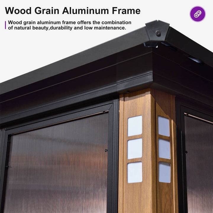 PURPLE LEAF Double Top Outdoor Sunroom Screen House Patio Hardtop Gazebo Wood Grain