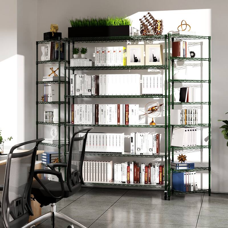 Heavy Duty 6 Tier Metal Shelves, Height Adjustable with Wheels