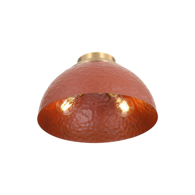 Golden Lighting Shepard 3-light Flush Mount in Modern Brass and Russet Clay shade