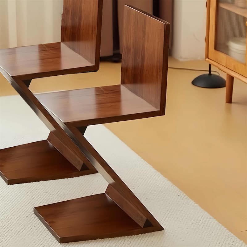 Z-shaped Solid Wood Backrest Dining Chair Creative Retro Single Seat