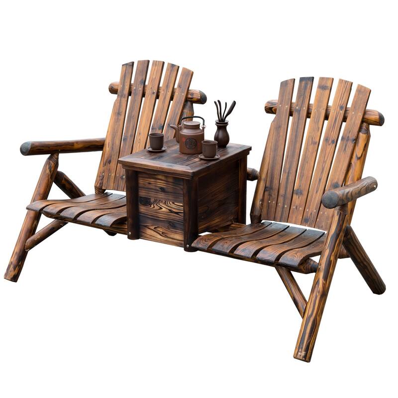 Outsunny Wooden Outdoor Two Seat Adirondack Patio Chair with Ice Bucket