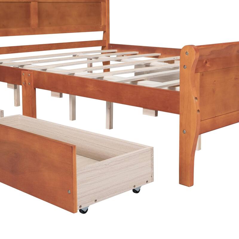 Wood Platform Bed with 4 Drawers and Streamlined Design