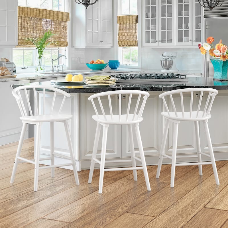 Set of 3 Counter Height Stool 24.in Bar Stools with Solid Wood Frame and Spindle Back for Kitchen Island