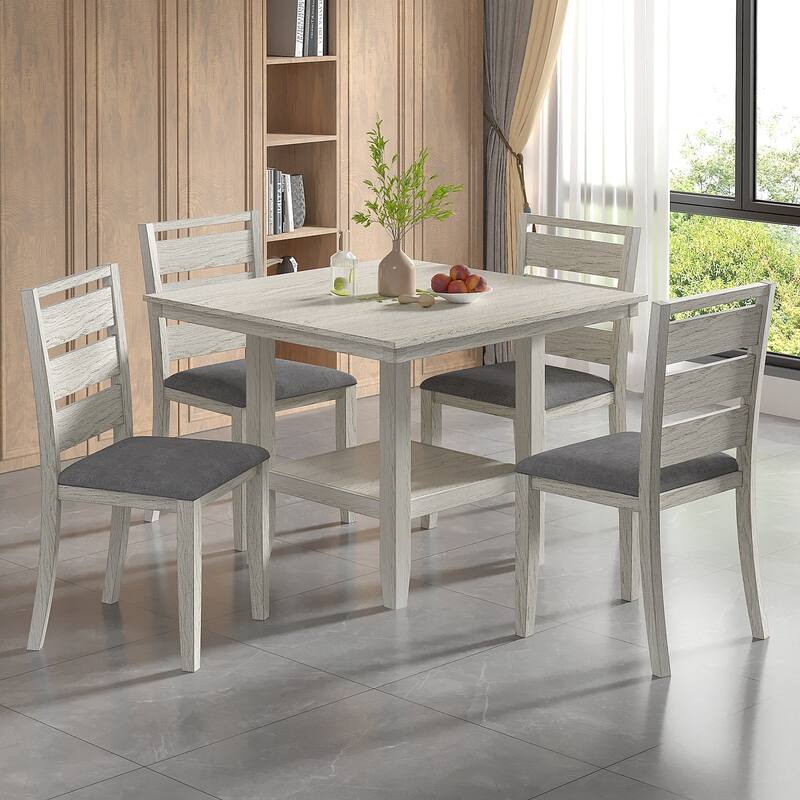 VECELO 47" Square Dining Table Set, Modern Dining Table and Chairs Set for 4-6 Person - 5-Piece Sets
