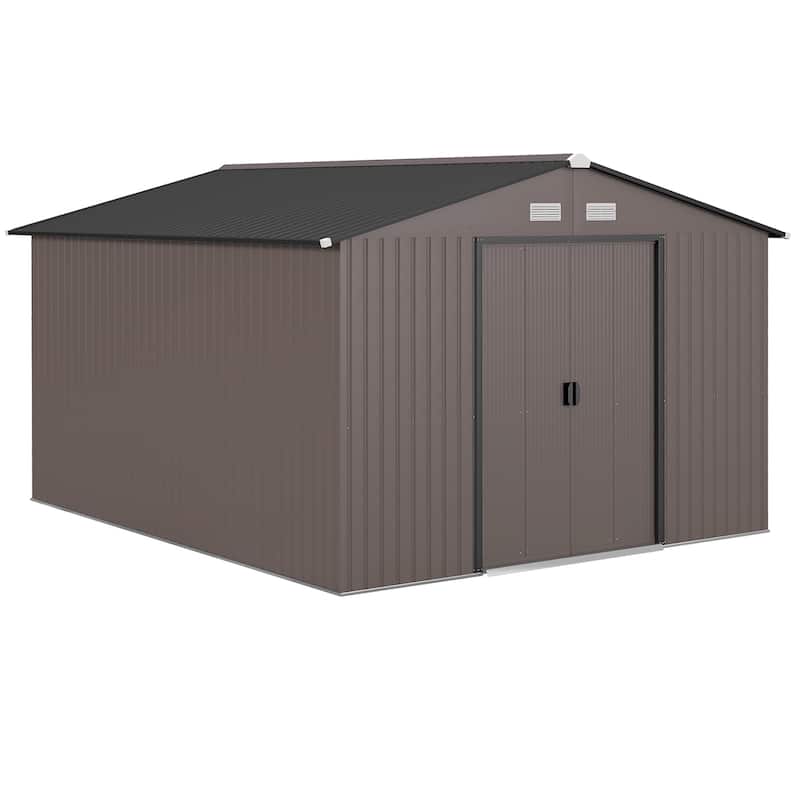Outsunny 11' x 9' Dark Grey Metal Garden Shed - 11' L x 9' - Brown