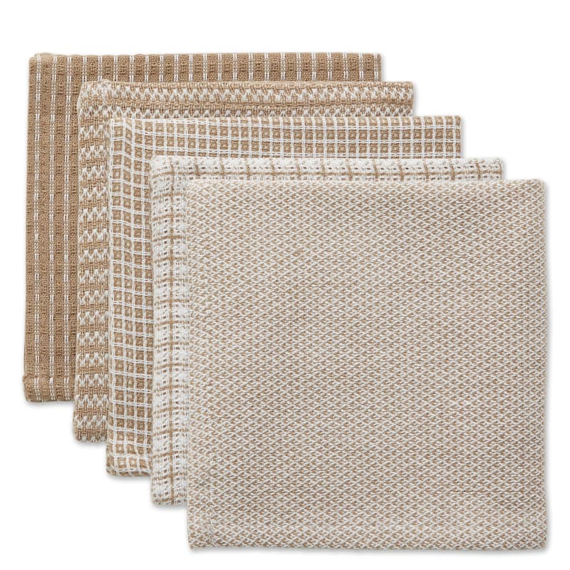 Windowpane Striped Kitchen Dishcloths - 12" - Brown Beige - Set of 10