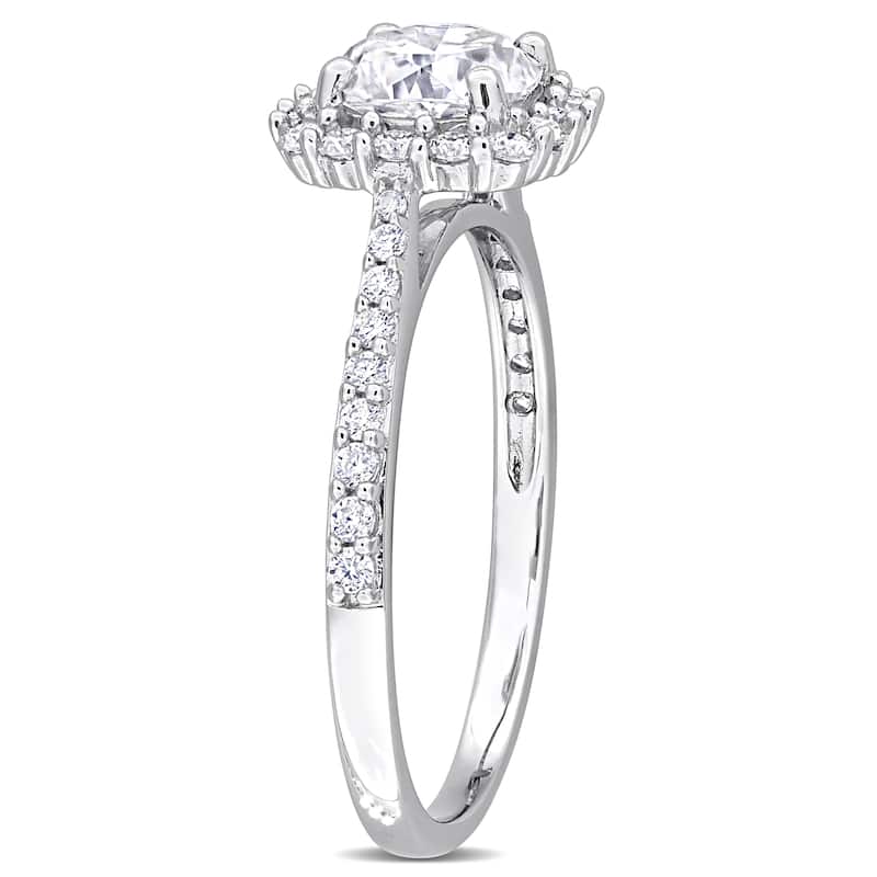 Miadora 1 3/8ct DEW Cushion-Cut Created Moissanite Halo Ring in Sterling Silver