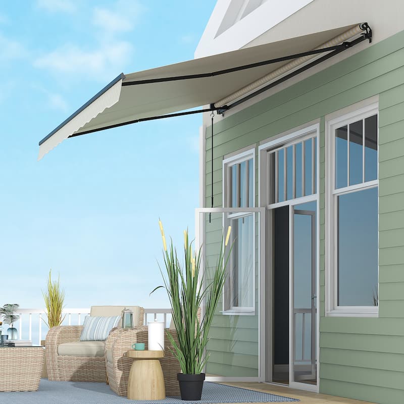 13' x 10' Manual Retractable Patio Awning with UV Resistant Fabric and Aluminum Frame for Outdoor Shade
