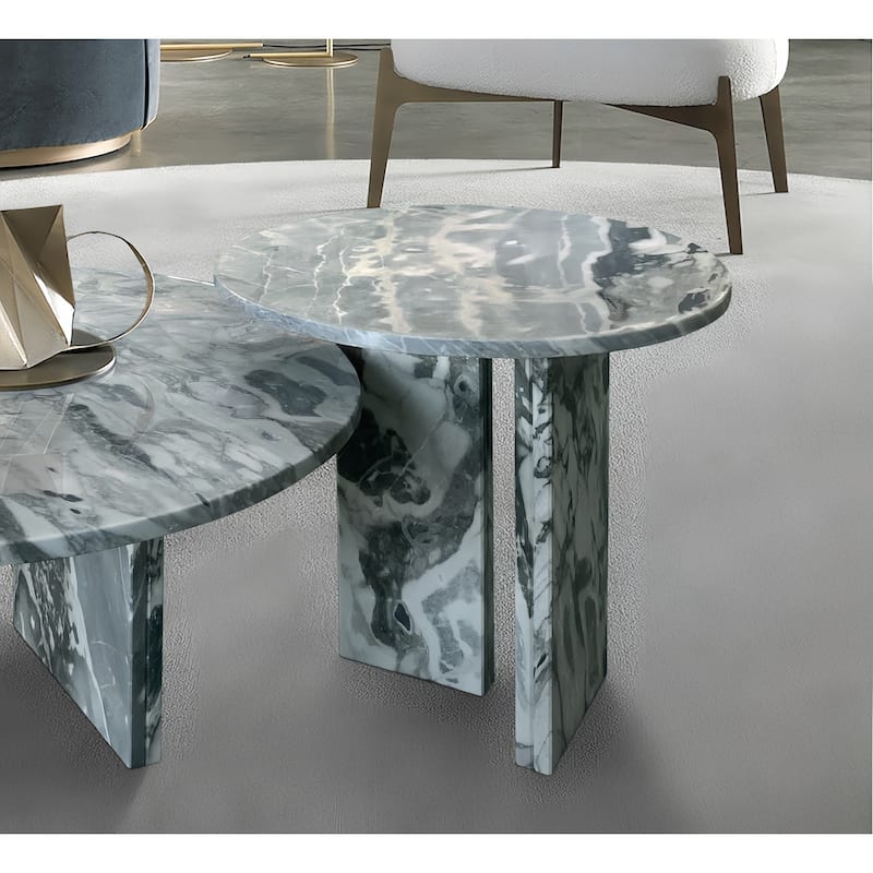 Roomfitters Marble Coffee Table Set, Round Living Room Tables, Solid Stone Modern Accent Table Set, Genuine Marble