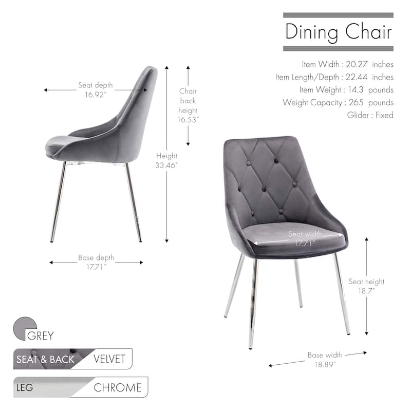 Porthos Home Tam Tufted Velvet Dining Chairs with Chrome Legs, Set of 2