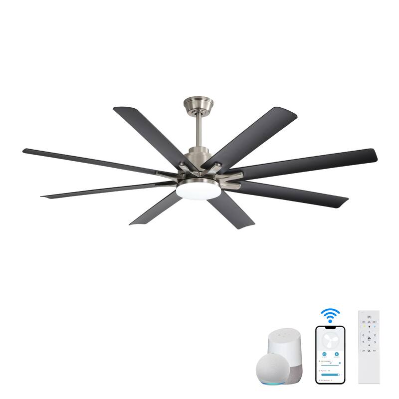 66 Inch Low Profile Ceiling Fan with Dimmable Lights and Remote Control 6 Speed Reversible Noiseless DC Motor for Indoor - Brushed Nickel