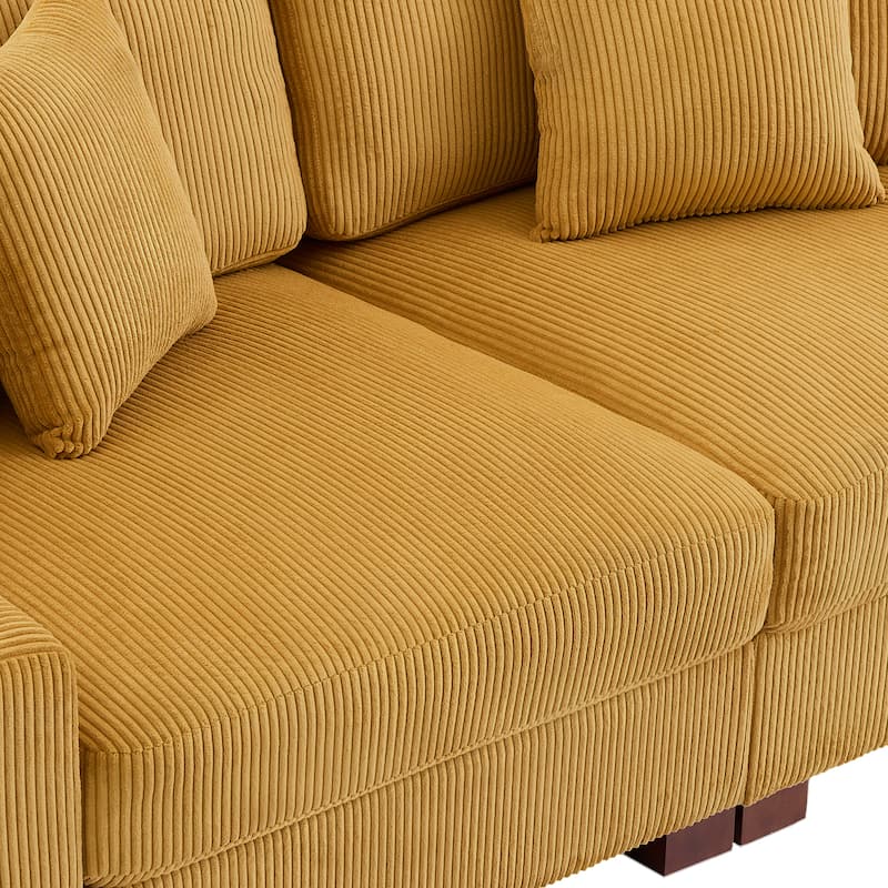 Corduroy Couch Modular Sectional Sofa with Pillows