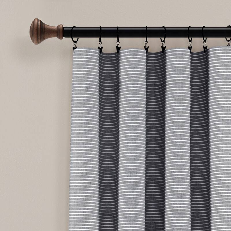 Lush Decor Farmhouse Button Stripe Yarn Dyed Woven Cotton Window Curtain Panel Pair